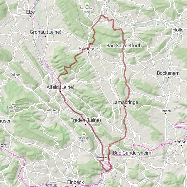 Map miniature of "Diekholzen Gravel Challenge" cycling inspiration in Hannover, Germany. Generated by Tarmacs.app cycling route planner