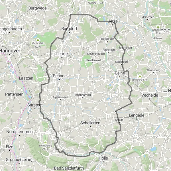 Karten-Miniaturansicht der Radinspiration "Domhügel nach Klein Düngen" in Hannover, Germany. Erstellt vom Tarmacs.app-Routenplaner für Radtouren