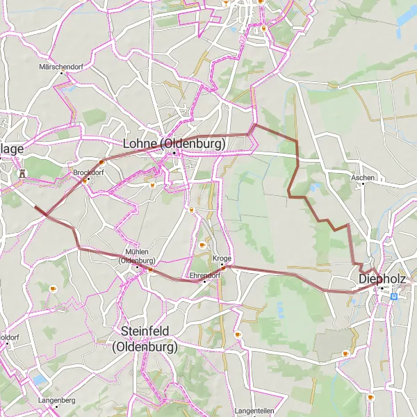 Karten-Miniaturansicht der Radinspiration "Gravelroute von Diepholz nach Lindloge" in Hannover, Germany. Erstellt vom Tarmacs.app-Routenplaner für Radtouren