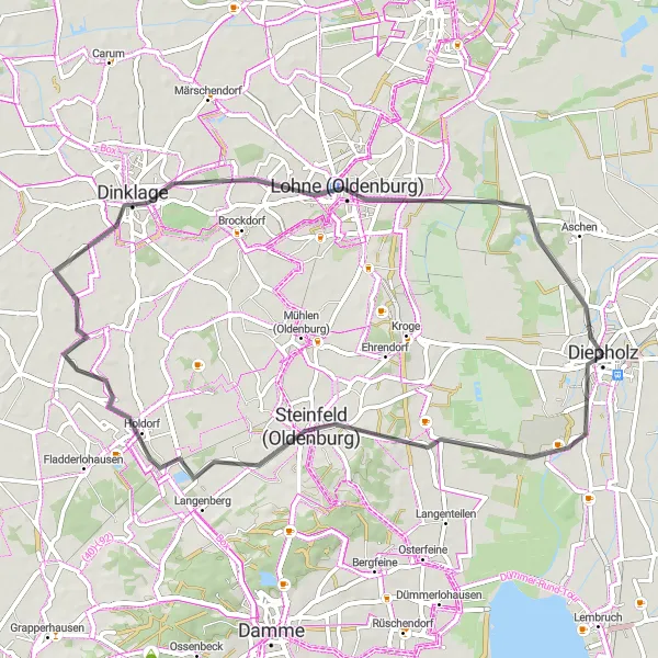 Karten-Miniaturansicht der Radinspiration "Straßenroute von Diepholz nach Lohne (Oldenburg)" in Hannover, Germany. Erstellt vom Tarmacs.app-Routenplaner für Radtouren