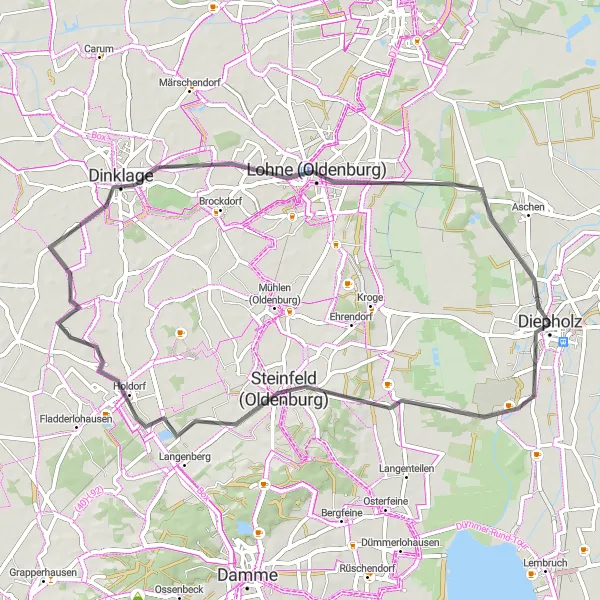 Map miniature of "Scenic Ride to Dinklage" cycling inspiration in Hannover, Germany. Generated by Tarmacs.app cycling route planner