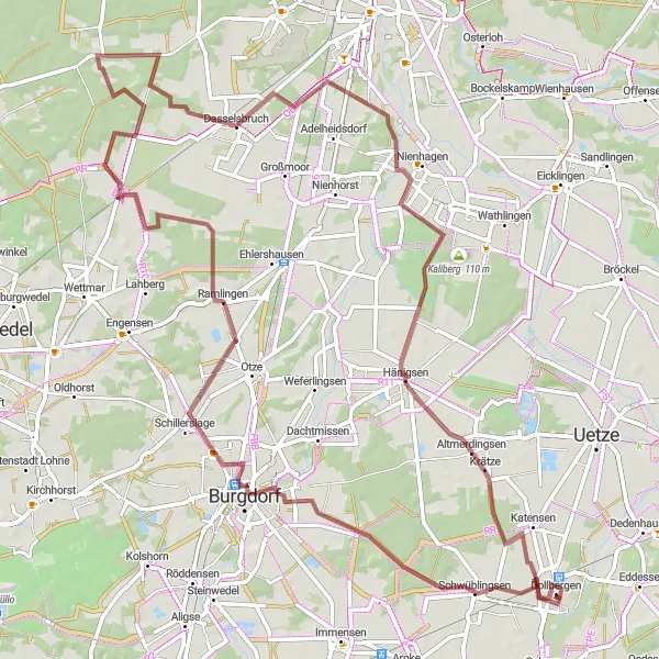 Map miniature of "Gravel Adventure in Schwüblingsen" cycling inspiration in Hannover, Germany. Generated by Tarmacs.app cycling route planner