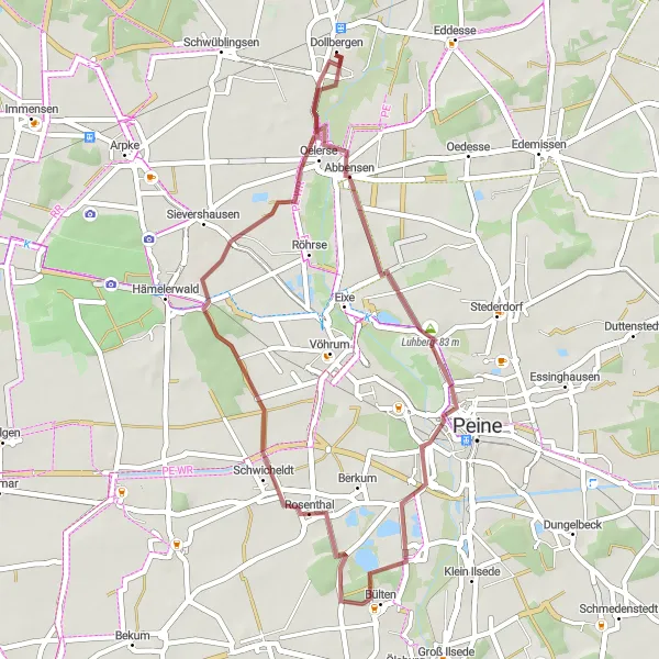 Map miniature of "Abbensen - Rosenthal Loop" cycling inspiration in Hannover, Germany. Generated by Tarmacs.app cycling route planner