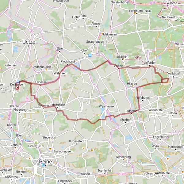 Karten-Miniaturansicht der Radinspiration "Gravel-Abenteuer bei Dollbergen" in Hannover, Germany. Erstellt vom Tarmacs.app-Routenplaner für Radtouren