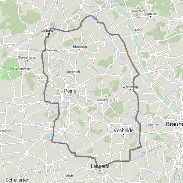 Map miniature of "Dollbergen - Eickenrode Loop" cycling inspiration in Hannover, Germany. Generated by Tarmacs.app cycling route planner