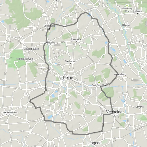 Map miniature of "Dollbergen to Wipshausen Round-trip" cycling inspiration in Hannover, Germany. Generated by Tarmacs.app cycling route planner