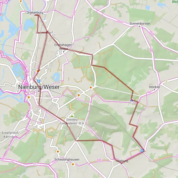 Map miniature of "Gravel Adventure" cycling inspiration in Hannover, Germany. Generated by Tarmacs.app cycling route planner