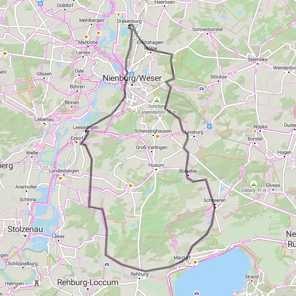 Karten-Miniaturansicht der Radinspiration "Hannoversches Drakenburg und Umgebung" in Hannover, Germany. Erstellt vom Tarmacs.app-Routenplaner für Radtouren