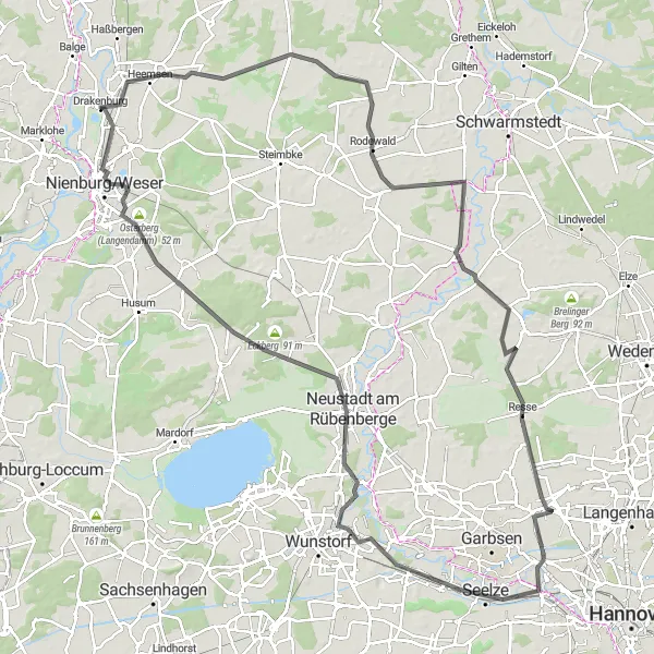 Map miniature of "Cycling Adventure Around Neustadt am Rübenberge" cycling inspiration in Hannover, Germany. Generated by Tarmacs.app cycling route planner