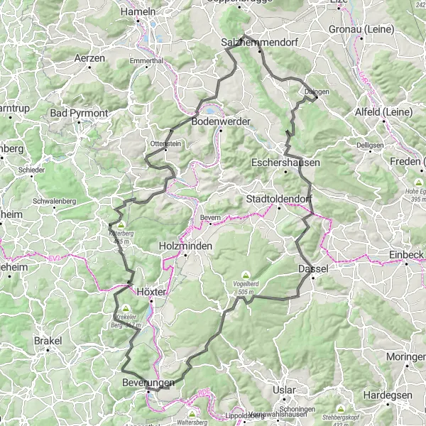 Karten-Miniaturansicht der Radinspiration "Epische Rundtour um Duingen mit Bergen und Wäldern" in Hannover, Germany. Erstellt vom Tarmacs.app-Routenplaner für Radtouren