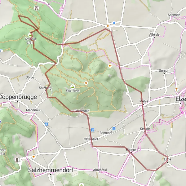 Map miniature of "Oldendorf to Mehle" cycling inspiration in Hannover, Germany. Generated by Tarmacs.app cycling route planner