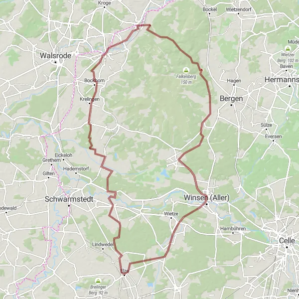 Map miniature of "Gravel Tour: Elze to Marklendorf" cycling inspiration in Hannover, Germany. Generated by Tarmacs.app cycling route planner
