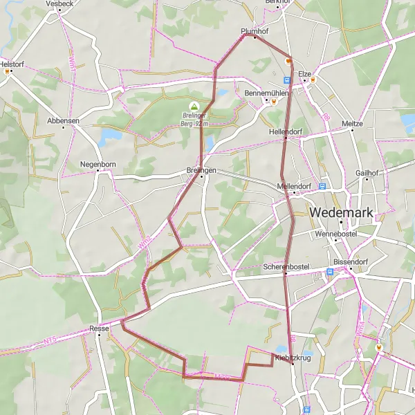 Map miniature of "Wittrebenberg, Schlage-Ickhorst, Brelingen, Brelinger Berg" cycling inspiration in Hannover, Germany. Generated by Tarmacs.app cycling route planner