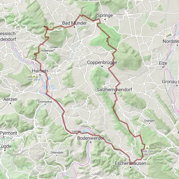 Map miniature of "Süntel Hills Adventure" cycling inspiration in Hannover, Germany. Generated by Tarmacs.app cycling route planner