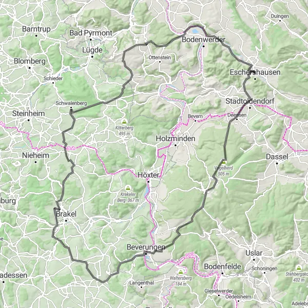Map miniature of "Harz-Solling Road Cycling Adventure" cycling inspiration in Hannover, Germany. Generated by Tarmacs.app cycling route planner