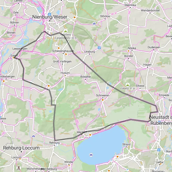 Map miniature of "Langendamm Loop" cycling inspiration in Hannover, Germany. Generated by Tarmacs.app cycling route planner