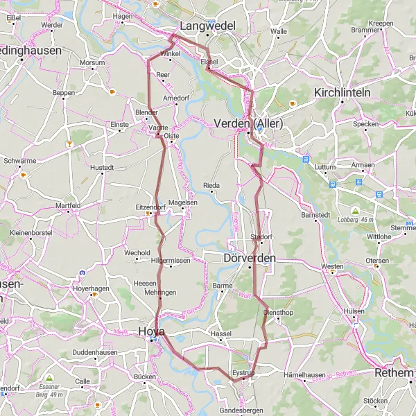 Karten-Miniaturansicht der Radinspiration "Gravel-Abenteuer in Verden" in Hannover, Germany. Erstellt vom Tarmacs.app-Routenplaner für Radtouren