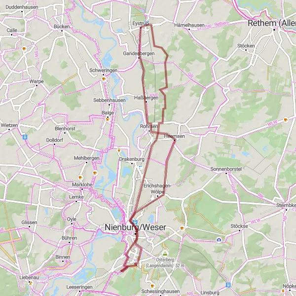 Karten-Miniaturansicht der Radinspiration "Rundtour um Nienburg/Weser" in Hannover, Germany. Erstellt vom Tarmacs.app-Routenplaner für Radtouren