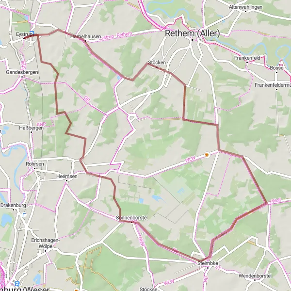 Karten-Miniaturansicht der Radinspiration "Gravel Tour um Eystrup" in Hannover, Germany. Erstellt vom Tarmacs.app-Routenplaner für Radtouren
