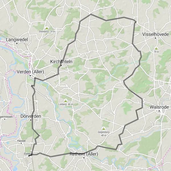 Karten-Miniaturansicht der Radinspiration "Durch die Natur nach Eystrup" in Hannover, Germany. Erstellt vom Tarmacs.app-Routenplaner für Radtouren