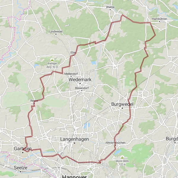 Karten-Miniaturansicht der Radinspiration "Entdeckungstour um Garbsen: Naturwunder und Dorfidylle" in Hannover, Germany. Erstellt vom Tarmacs.app-Routenplaner für Radtouren