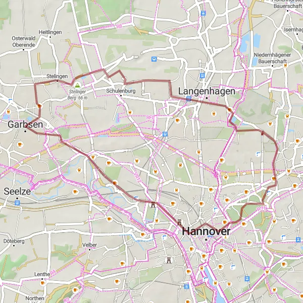 Map miniature of "Panoramic Gravel Route" cycling inspiration in Hannover, Germany. Generated by Tarmacs.app cycling route planner