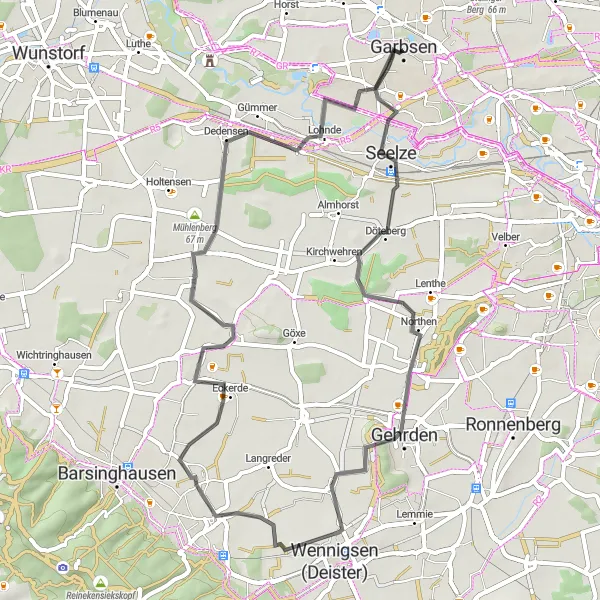 Map miniature of "The Charming Benther Berg" cycling inspiration in Hannover, Germany. Generated by Tarmacs.app cycling route planner