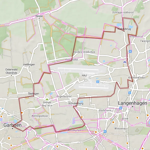 Map miniature of "Gravel Adventures in Garbsen" cycling inspiration in Hannover, Germany. Generated by Tarmacs.app cycling route planner