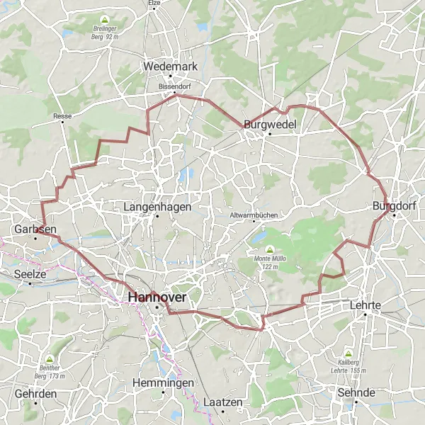 Map miniature of "Explore Charming Routes on Gravel" cycling inspiration in Hannover, Germany. Generated by Tarmacs.app cycling route planner
