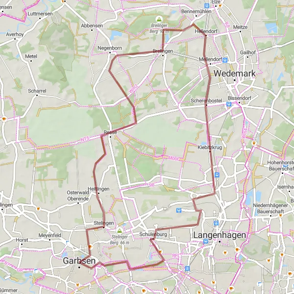 Map miniature of "Gravel adventure through Garbsen and beyond" cycling inspiration in Hannover, Germany. Generated by Tarmacs.app cycling route planner