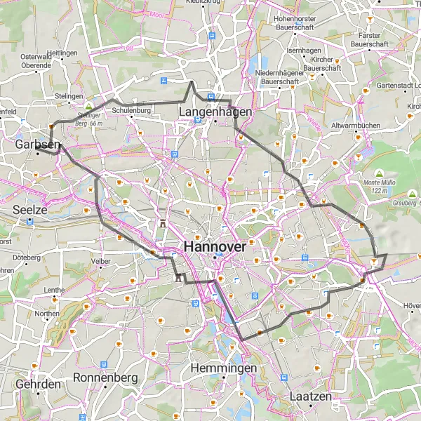 Map miniature of "Scenic Road Cycling near Garbsen" cycling inspiration in Hannover, Germany. Generated by Tarmacs.app cycling route planner