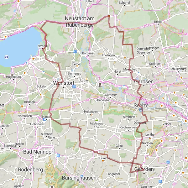 Map miniature of "Exploring the natural wonders of Gehrden" cycling inspiration in Hannover, Germany. Generated by Tarmacs.app cycling route planner