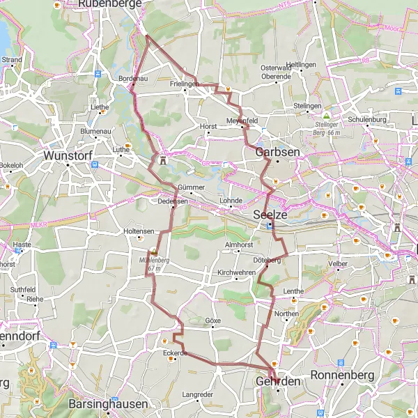 Map miniature of "Gehrden to Ditterke Loop" cycling inspiration in Hannover, Germany. Generated by Tarmacs.app cycling route planner