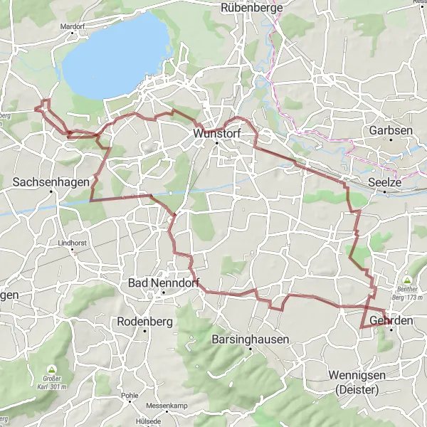 Karten-Miniaturansicht der Radinspiration "Hügelige Gravel-Tour nach Winzlar" in Hannover, Germany. Erstellt vom Tarmacs.app-Routenplaner für Radtouren