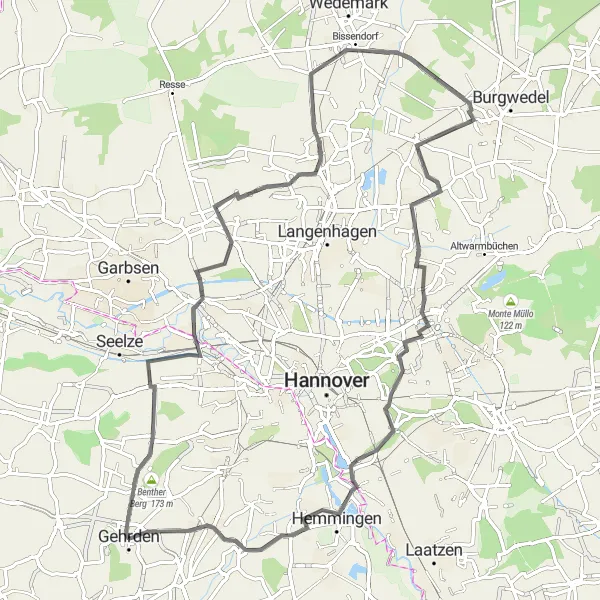 Map miniature of "Picturesque cycling tour through Gehrden's surroundings" cycling inspiration in Hannover, Germany. Generated by Tarmacs.app cycling route planner