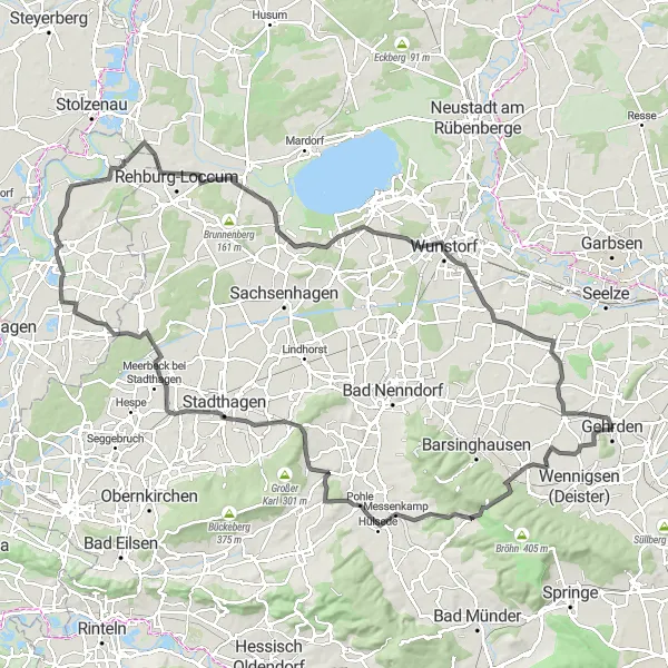 Map miniature of "Challenging road cycling route with scenic landscapes" cycling inspiration in Hannover, Germany. Generated by Tarmacs.app cycling route planner