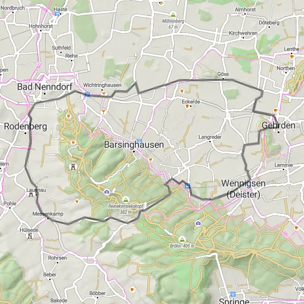Map miniature of "Gehrden to Stemmer Berg Loop" cycling inspiration in Hannover, Germany. Generated by Tarmacs.app cycling route planner
