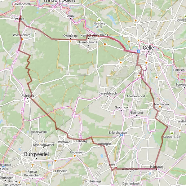 Map miniature of "Nature Escape Gravel Route" cycling inspiration in Hannover, Germany. Generated by Tarmacs.app cycling route planner