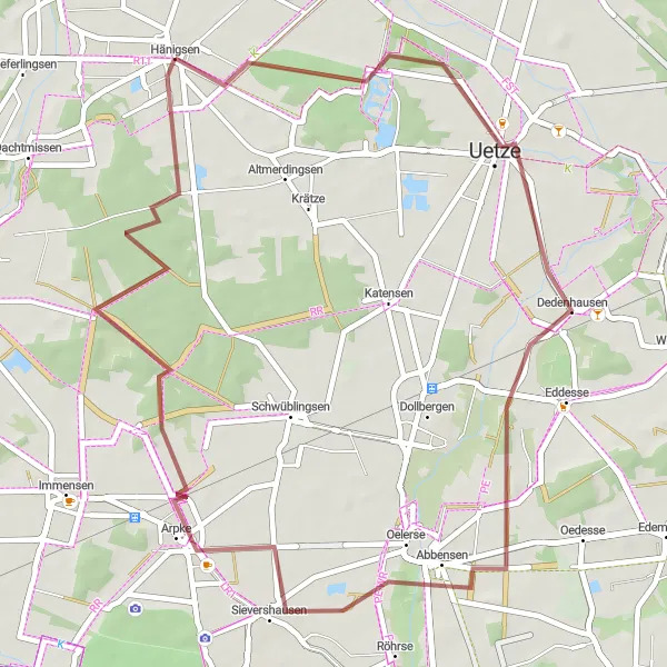 Map miniature of "Uetze Gravel Adventure" cycling inspiration in Hannover, Germany. Generated by Tarmacs.app cycling route planner