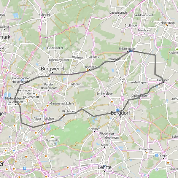 Map miniature of "Burgdorf Road Loop" cycling inspiration in Hannover, Germany. Generated by Tarmacs.app cycling route planner