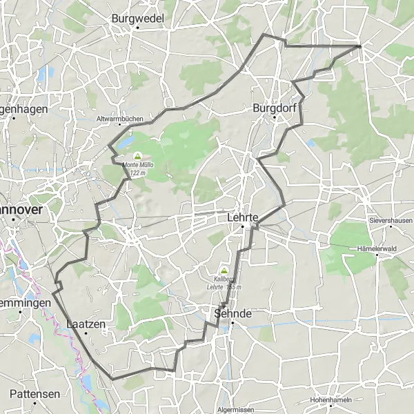 Map miniature of "Sehnde Scenic Road Ride" cycling inspiration in Hannover, Germany. Generated by Tarmacs.app cycling route planner