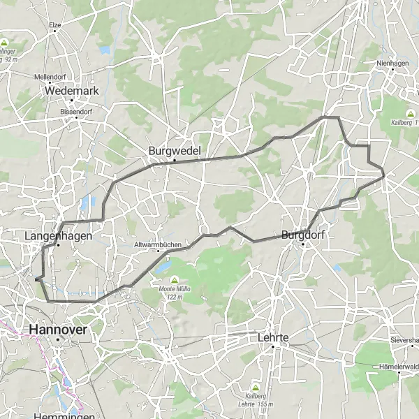 Karten-Miniaturansicht der Radinspiration "Radtour um Hannover" in Hannover, Germany. Erstellt vom Tarmacs.app-Routenplaner für Radtouren