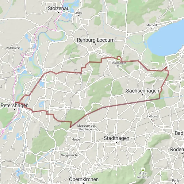 Map miniature of "The Bierde-Münchehagen Gravel Grind" cycling inspiration in Hannover, Germany. Generated by Tarmacs.app cycling route planner