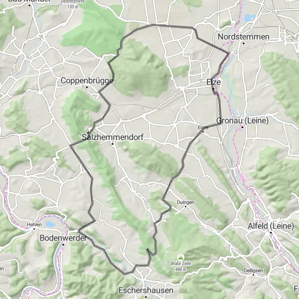 Map miniature of "The Challenging Road Adventure" cycling inspiration in Hannover, Germany. Generated by Tarmacs.app cycling route planner