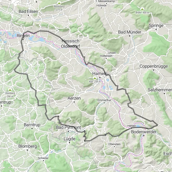 Map miniature of "Pyrmont Historic Road Route" cycling inspiration in Hannover, Germany. Generated by Tarmacs.app cycling route planner