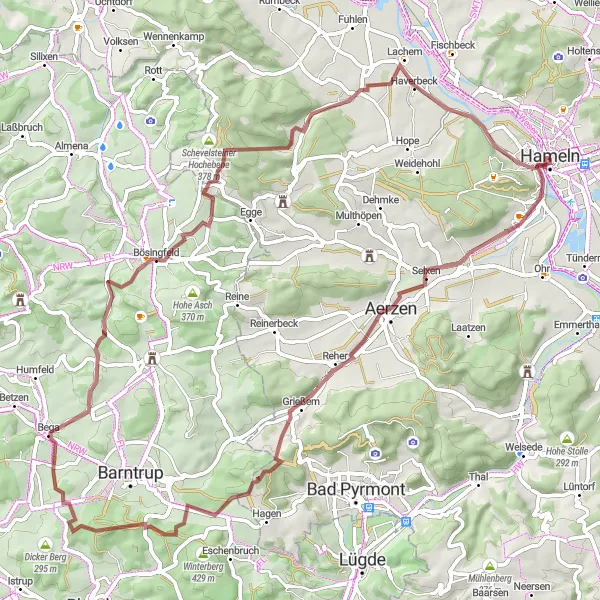 Karten-Miniaturansicht der Radinspiration "Eine Herausforderung in Hamelns grüner Umgebung" in Hannover, Germany. Erstellt vom Tarmacs.app-Routenplaner für Radtouren