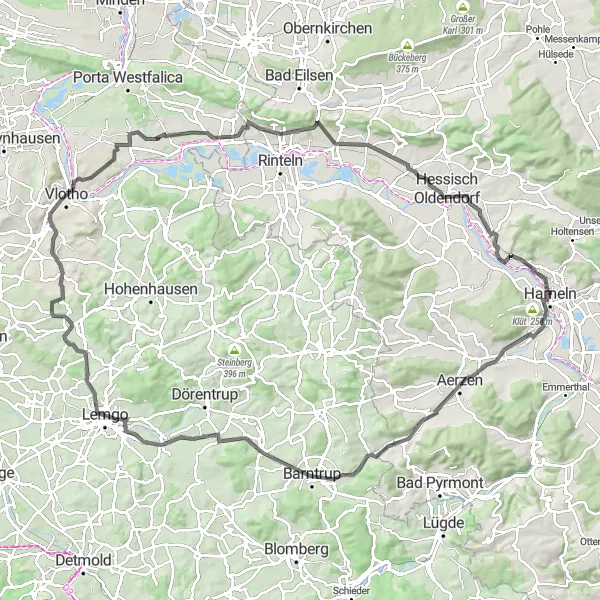 Map miniature of "Journey to the Hills" cycling inspiration in Hannover, Germany. Generated by Tarmacs.app cycling route planner