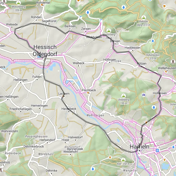 Karten-Miniaturansicht der Radinspiration "Radtour um Hameln" in Hannover, Germany. Erstellt vom Tarmacs.app-Routenplaner für Radtouren