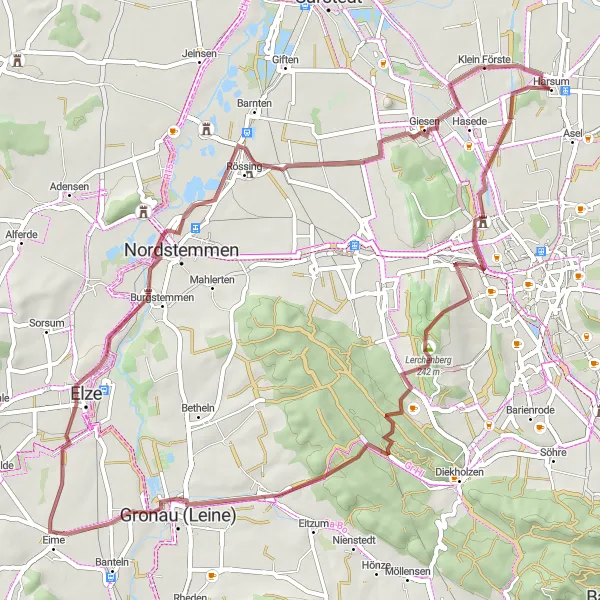 Map miniature of "Steinberg Gravel Adventure" cycling inspiration in Hannover, Germany. Generated by Tarmacs.app cycling route planner
