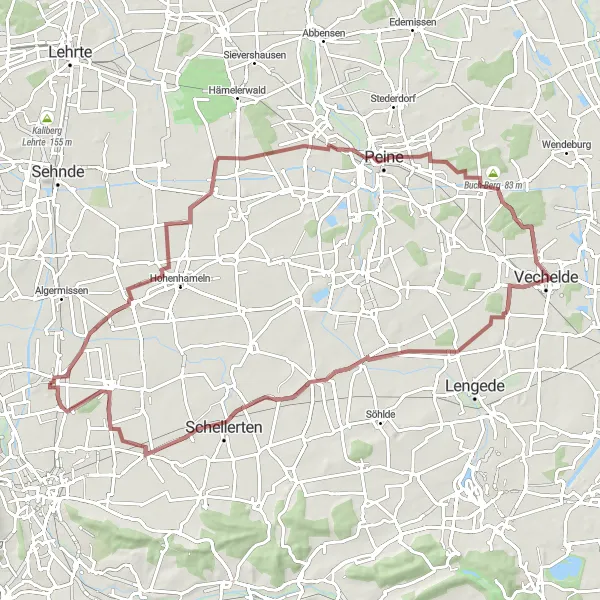 Karten-Miniaturansicht der Radinspiration "Abenteuerliche Gravel-Tour von Harsum nach Asel" in Hannover, Germany. Erstellt vom Tarmacs.app-Routenplaner für Radtouren